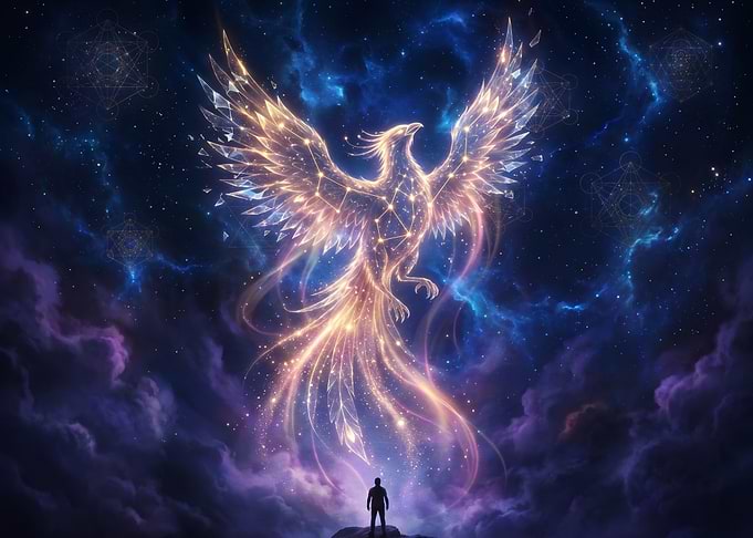 Celestial Phoenix Rising Above Silhouette