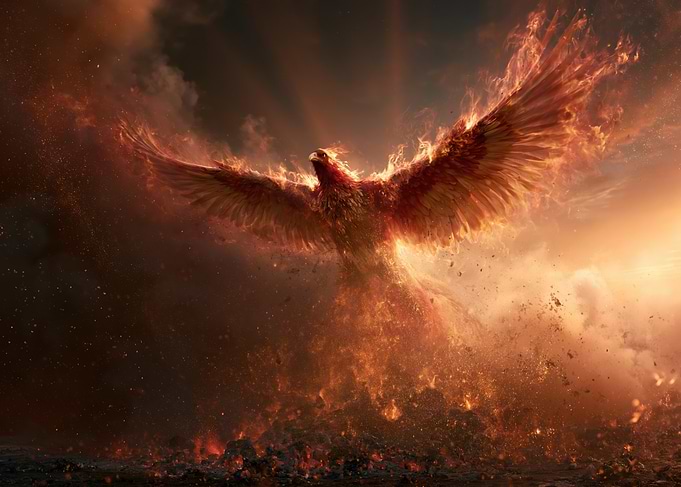 Majestic Phoenix Rising from Ashes