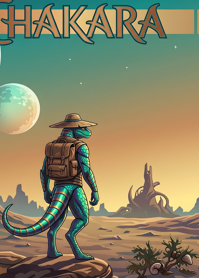 Lizard Traveler in Alien Landscape