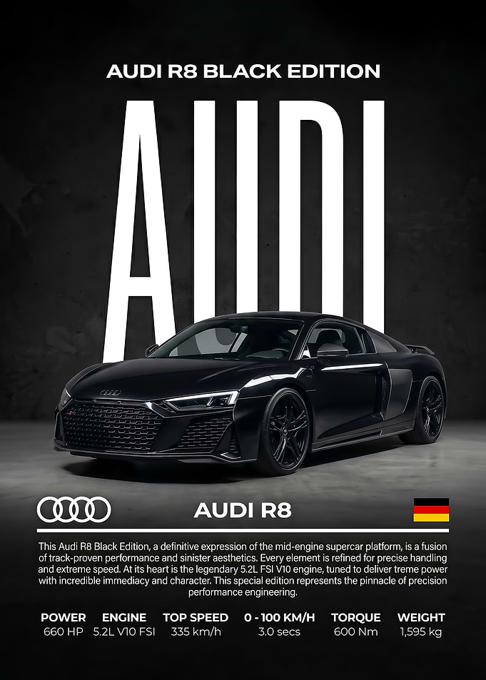 black sleek R8 Black Edition car Poster