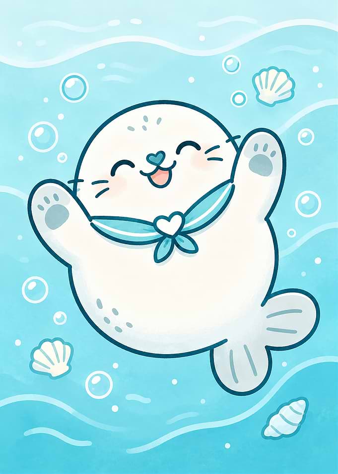 Cute Swimming Seal Illustration