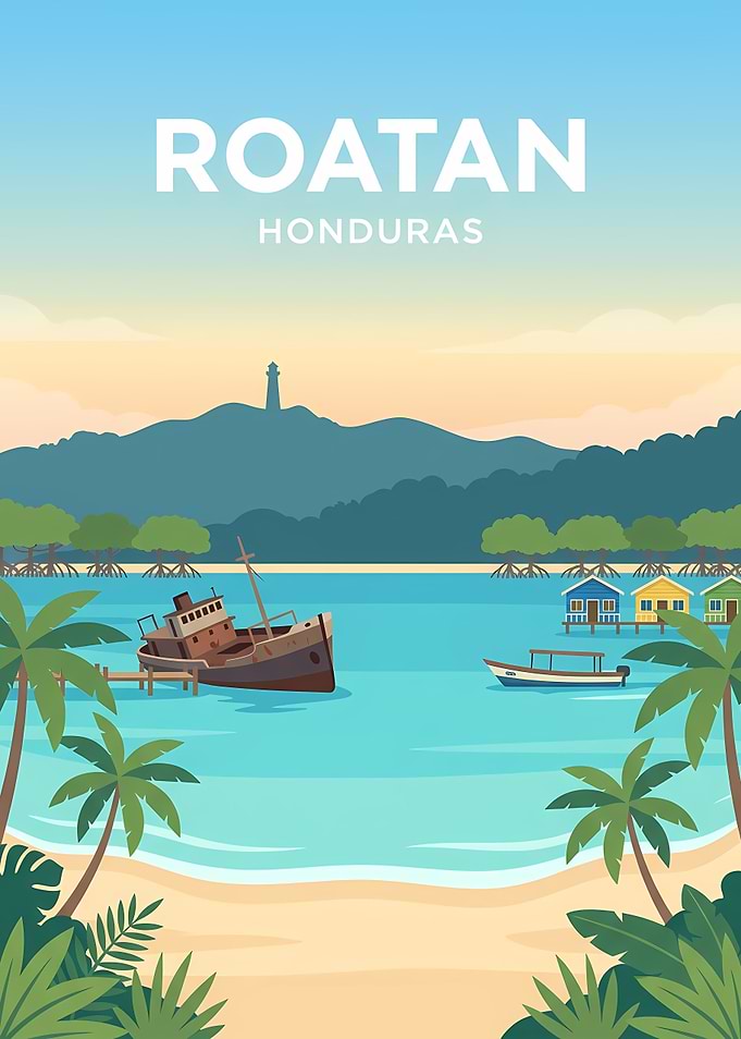 Roatan Honduras Tropical Travel Poster