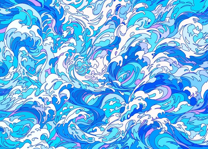 Stylized Blue Ocean Wave Pattern