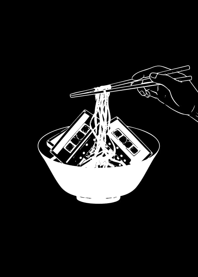 Cassette Tape Ramen Bowl Illustration
