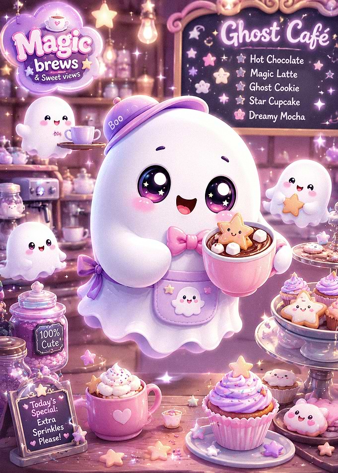Cute Ghost Cafe Magic Brews