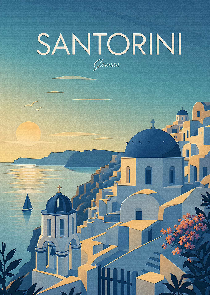 Santorini Greece Travel Poster