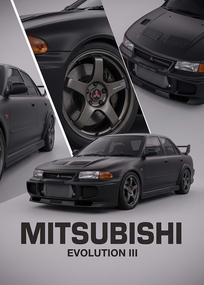 black sleek Mitsubishi Lancer Evolution III Poster