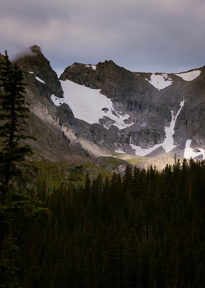 Snow-Capped Mountain Peaks and Forest