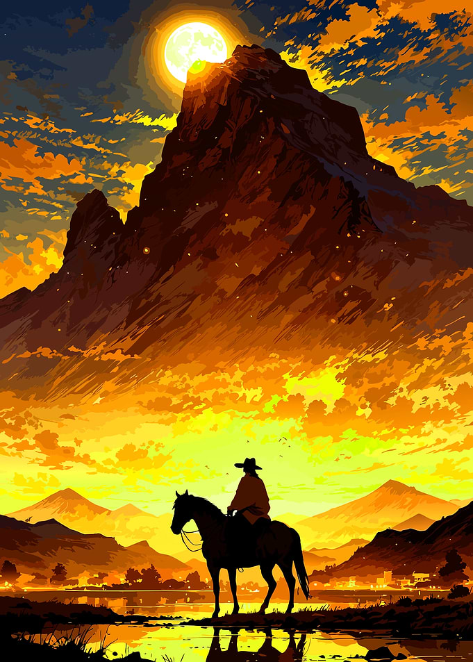 Lone Cowboy at Sunset