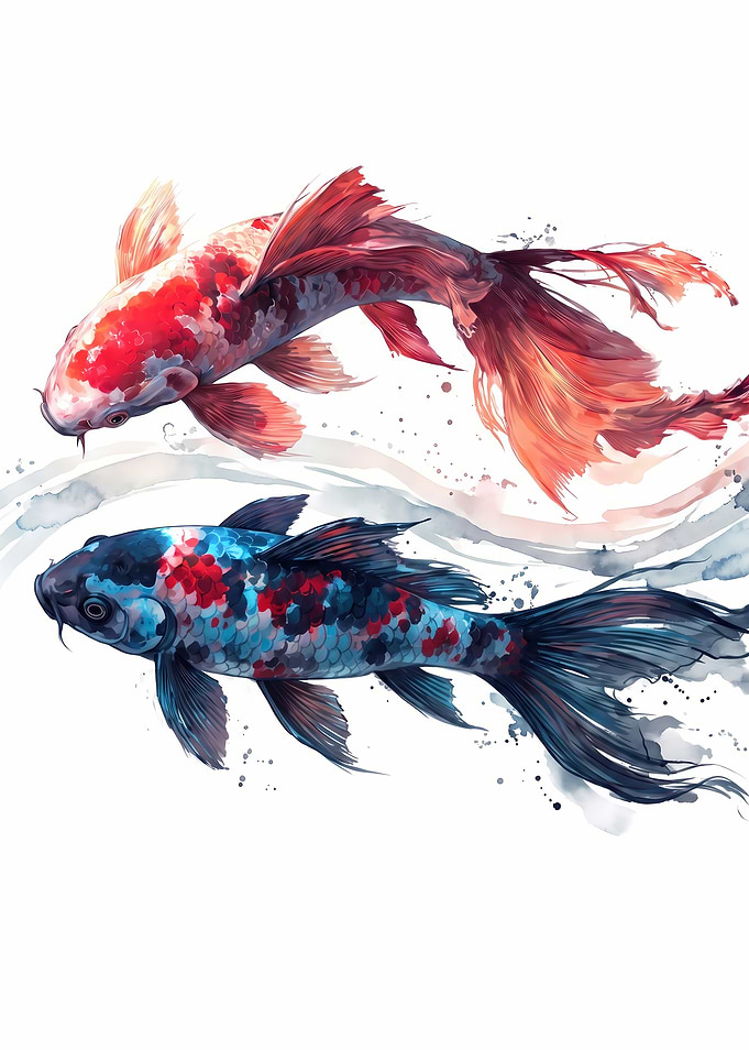 Watercolor Koi Fish Duo