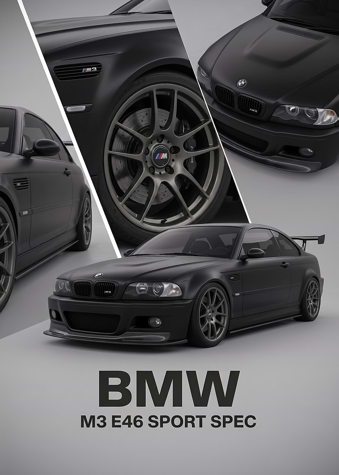 black sleek BMW M3 E46 Sport art Poster