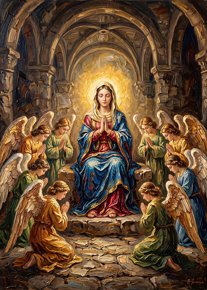 Virgin Mary Surrounded by Praying Angels