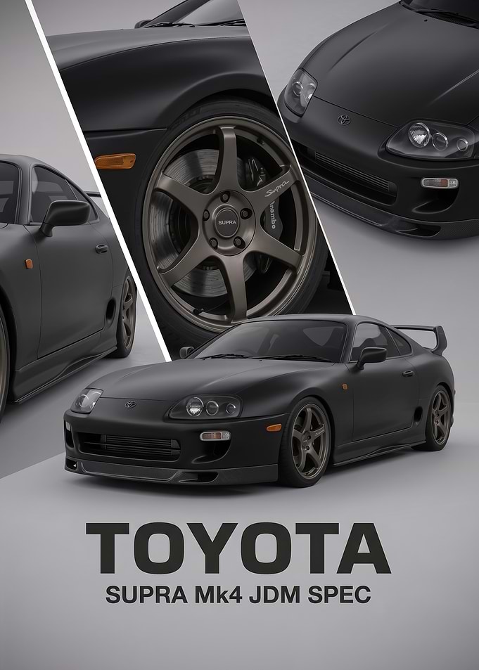 black Toyota Supra Mk4 JDM Spec art Poster