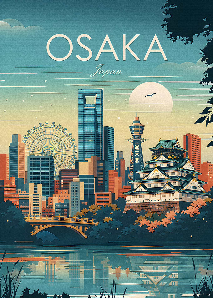Osaka Japan Travel Poster