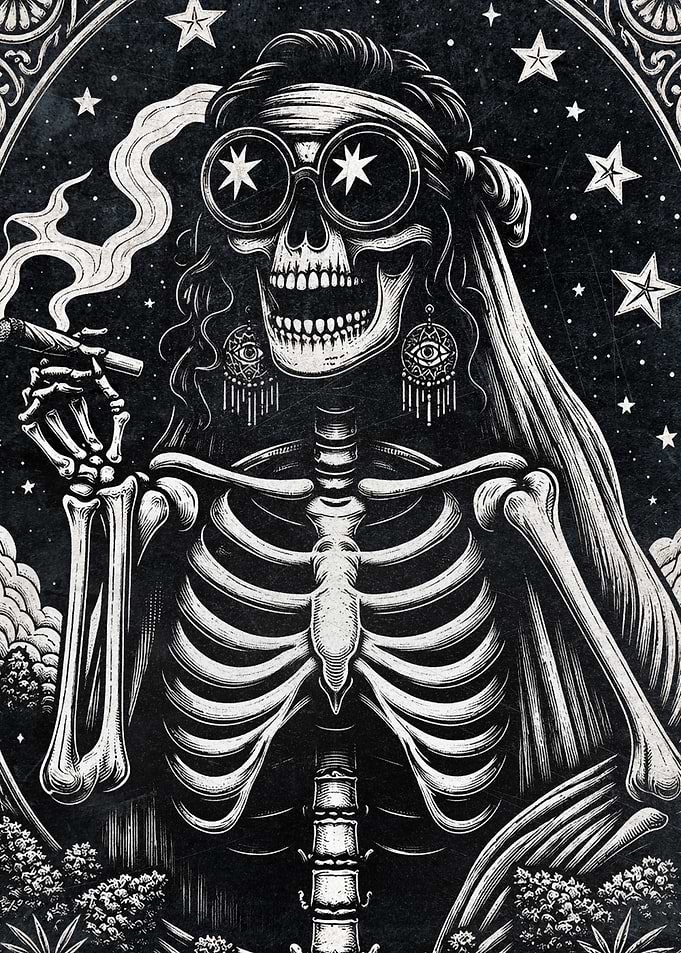 Skeleton Woman Poster – Vintage Dark Aesthetic “Rebel Soul” Wall Art