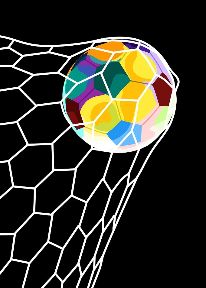 Colorful Soccer Ball Scoring Goal