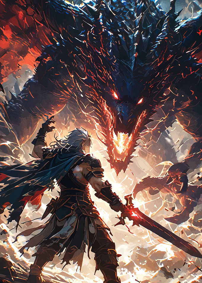 Warrior Facing a Fearsome Dragon