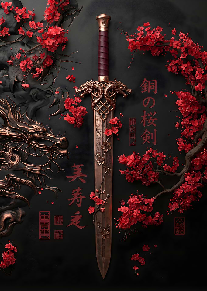 Bronze Dragon Sword with Cherry Blossoms