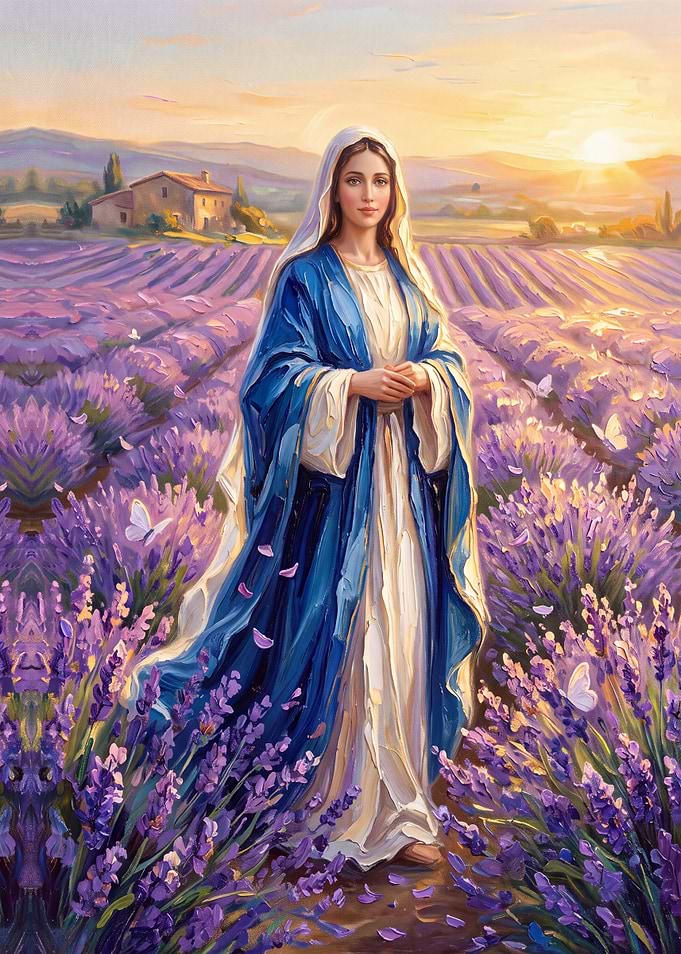 Virgin Mary in Lavender Field