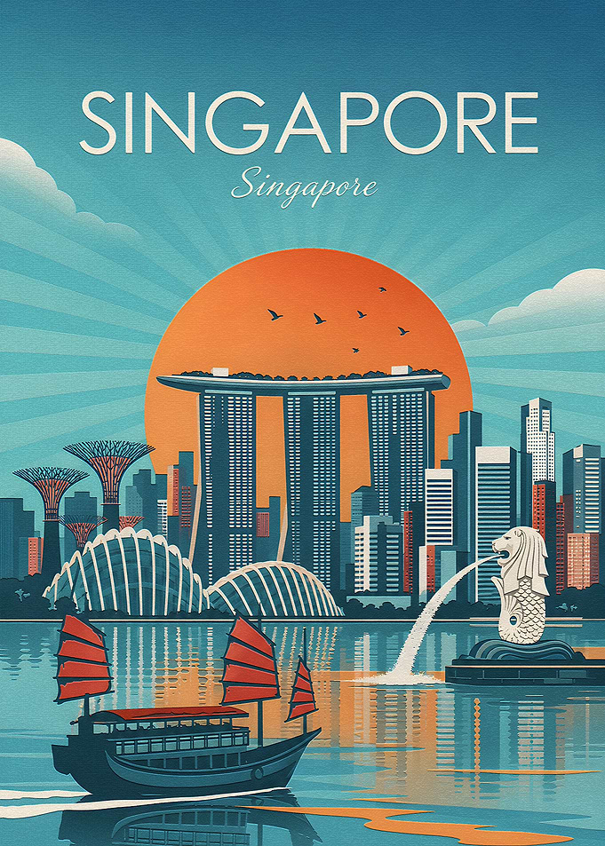 Vintage Style Singapore Travel Poster