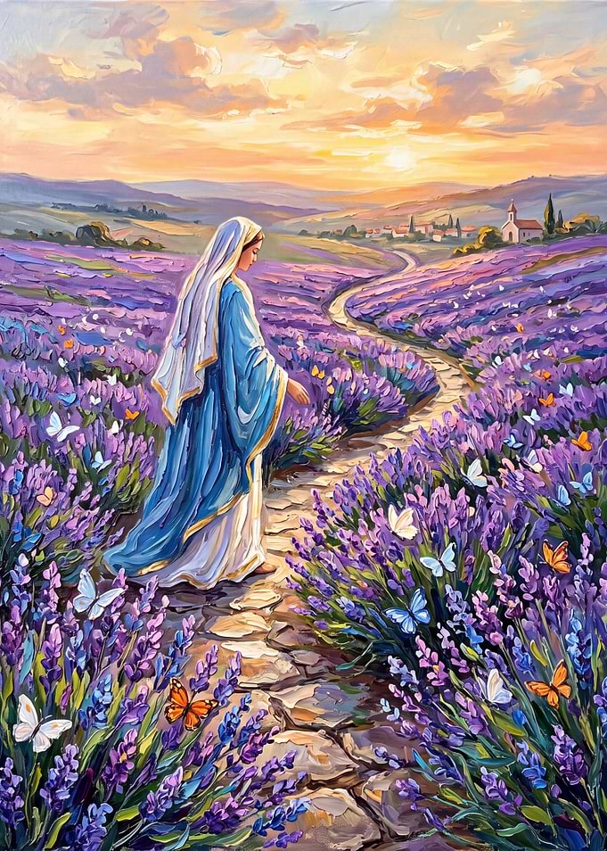Virgin Mary in Lavender Field
