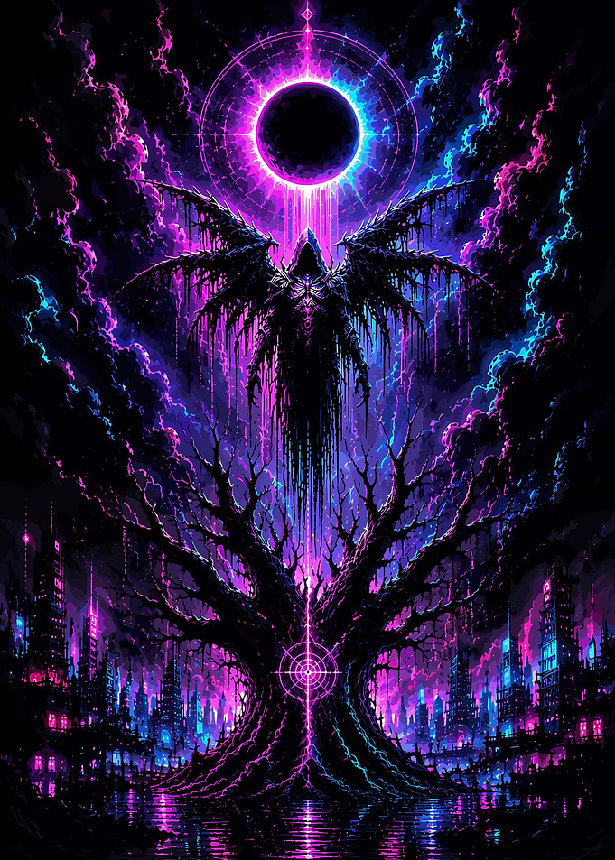 Dark Angel Over Neon City