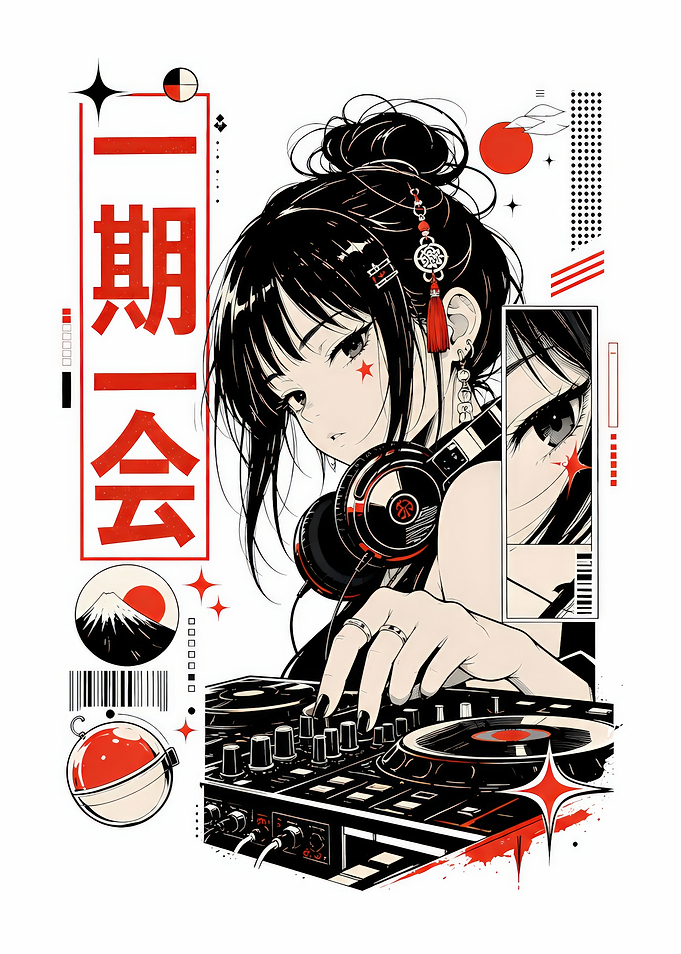 Anime DJ Girl with Japanese Text