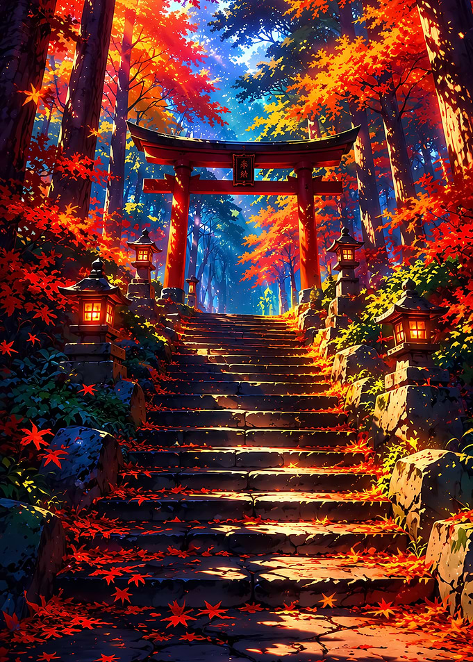 Autumn Torii Gate Forest Path