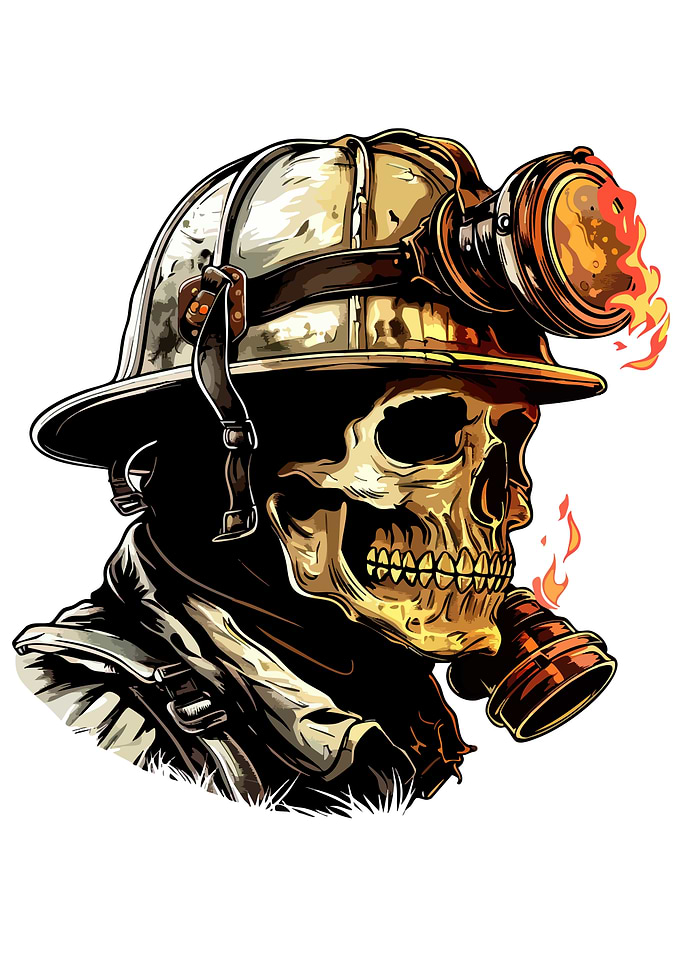 Fiery Skull Firefighter Illustration