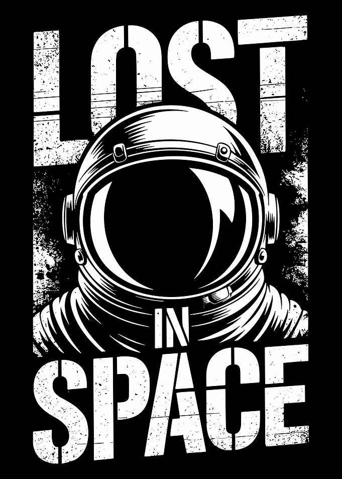 Lost in Space Astronaut Helmet Vintage Minimalist Sci-Fi Wall Art Poster