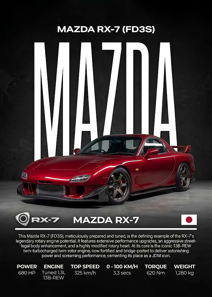 red sleek RX-7 FD3S JDM Poster