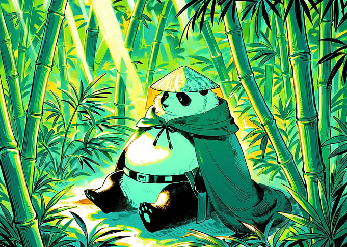 Panda Samurai in Bamboo Forest