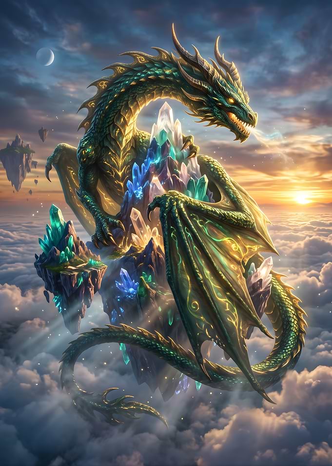 Majestic Crystal Dragon on Floating Island