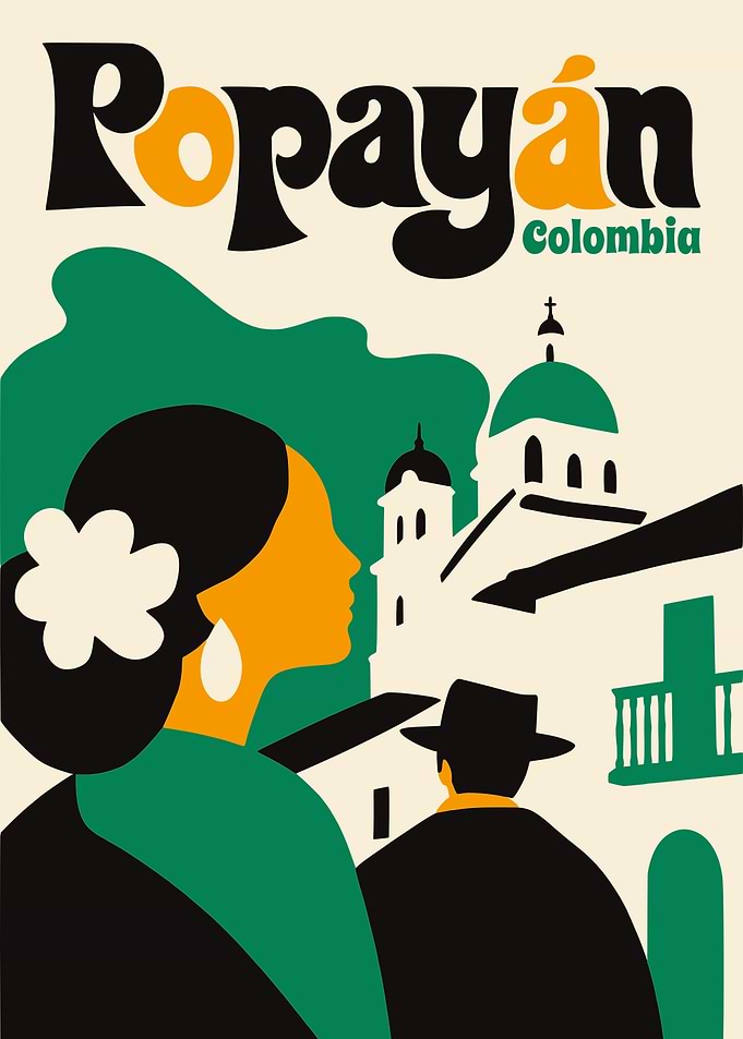 Popayán Colombia Travel Poster