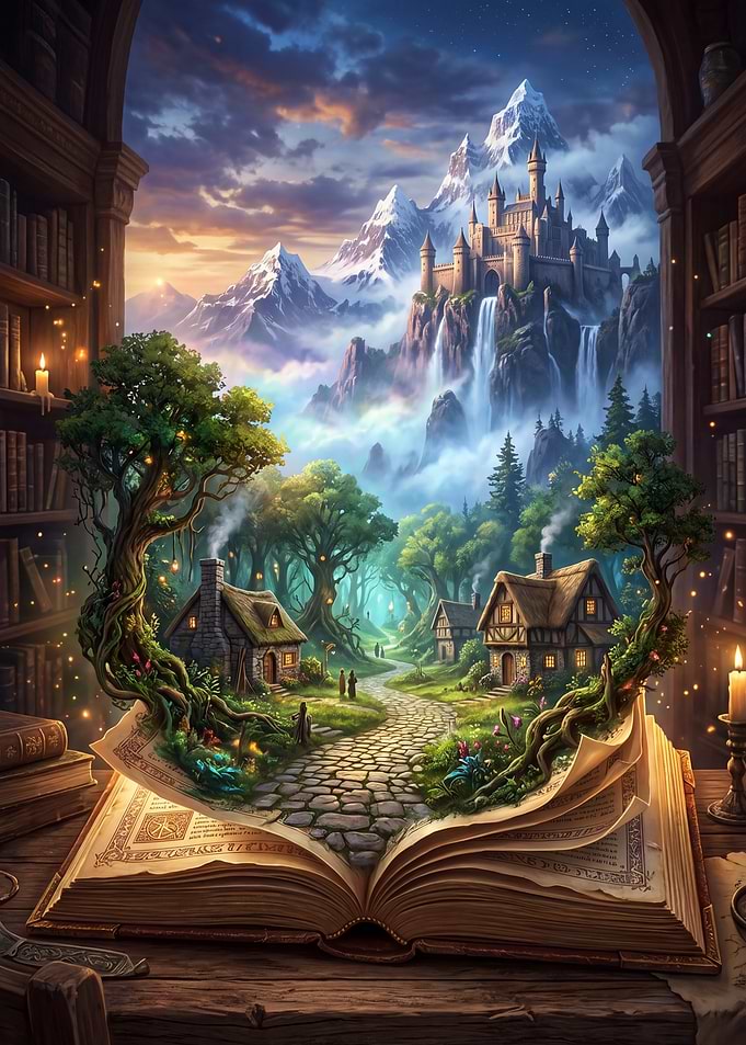 Magical Fantasy World Emerging From Book