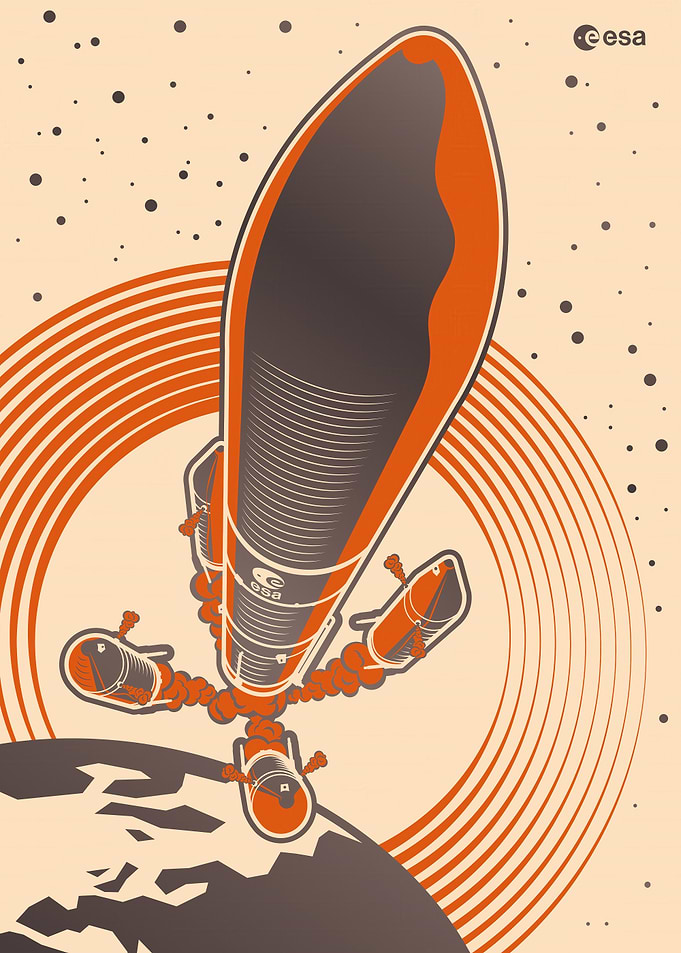 ESA Rocket Launch Retro Poster