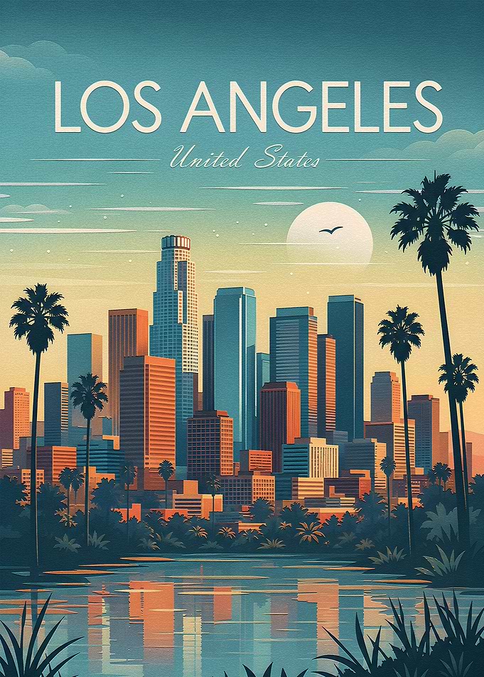 Vintage Los Angeles Skyline Travel Poster