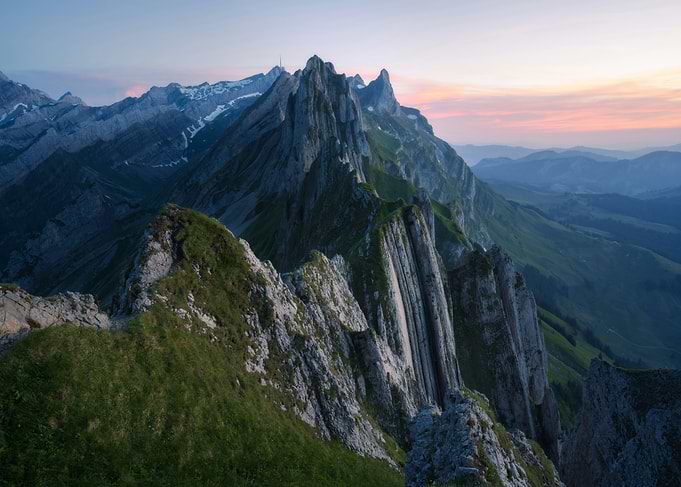 Dramatic Alpine Mountain Ridge at Sunset