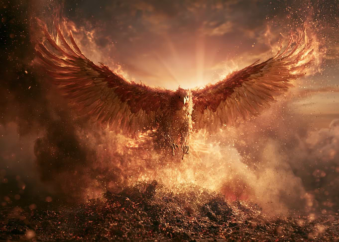 Majestic Phoenix Rising from Ashes
