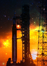 Cosmic Launchpad's Fiery Ascent
