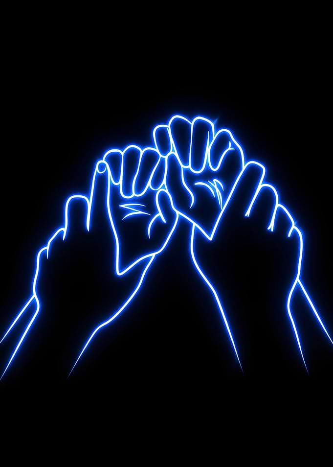 Sexy Neon Blue Hands Silhouette