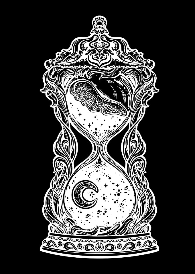 Ornate Celestial Hourglass Illustration