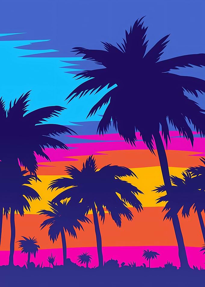 Vibrant Synthwave Palm Tree Sunset