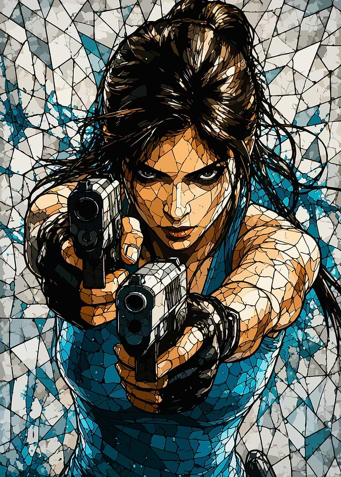 Lara Croft Stained Glass Portrait