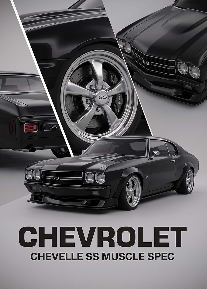 black sleek classic Chevelle SS Muscle Car Poster