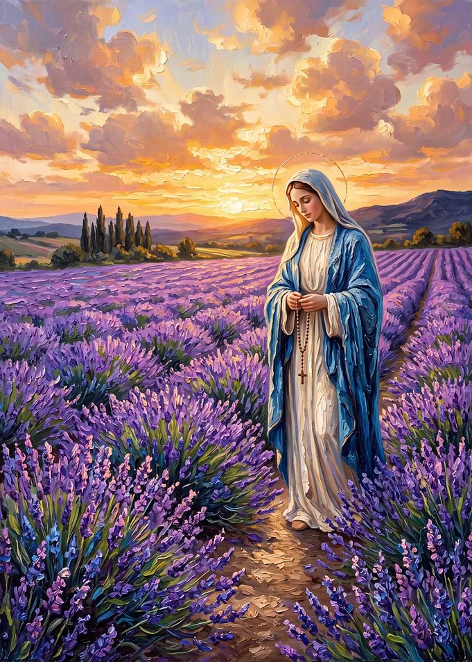 Virgin Mary in Lavender Field