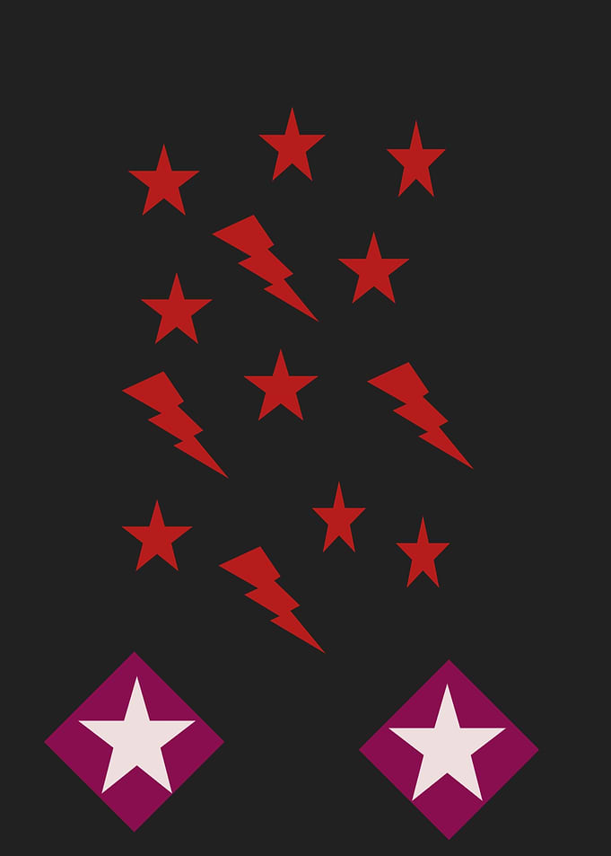 Minimalist Red Stars and Lightning Pattern