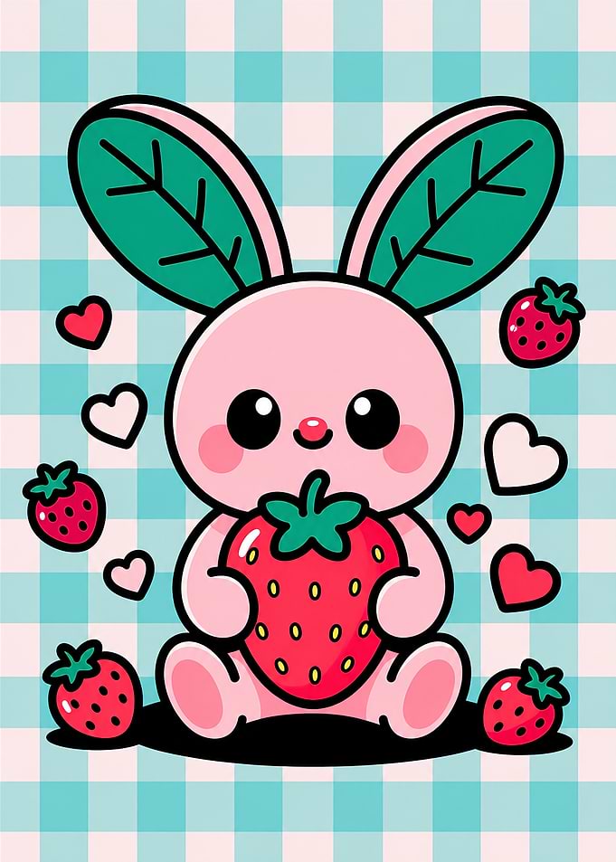 Cute Strawberry Bunny Illustration