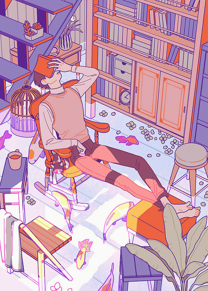 Relaxing Reading Time with Koi Fish