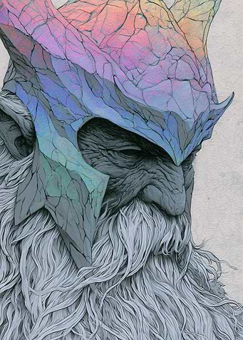 Iridescent Helmeted Bearded Warrior Portrait